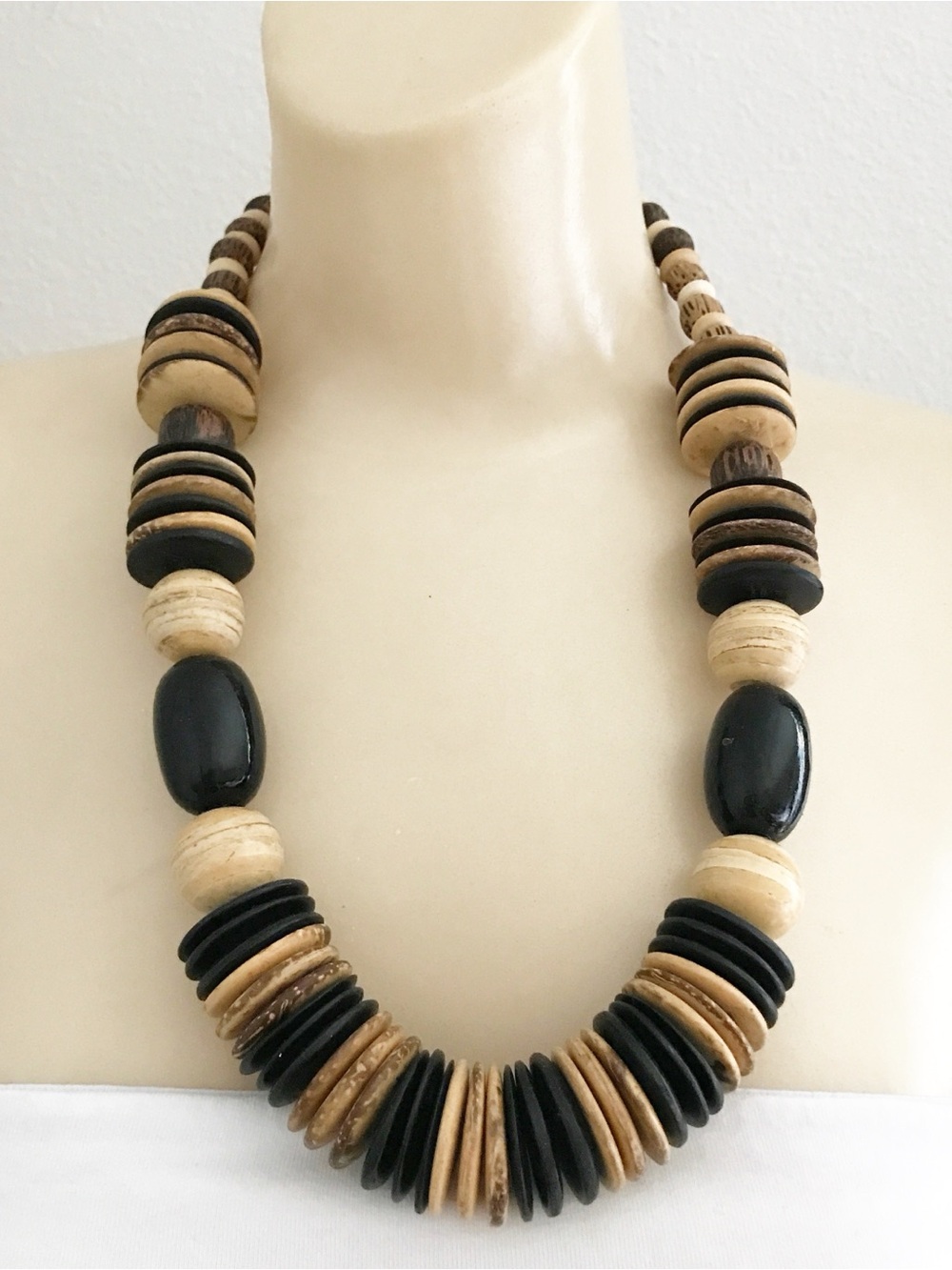 Natural Black and Tan Beaded Statement Necklace